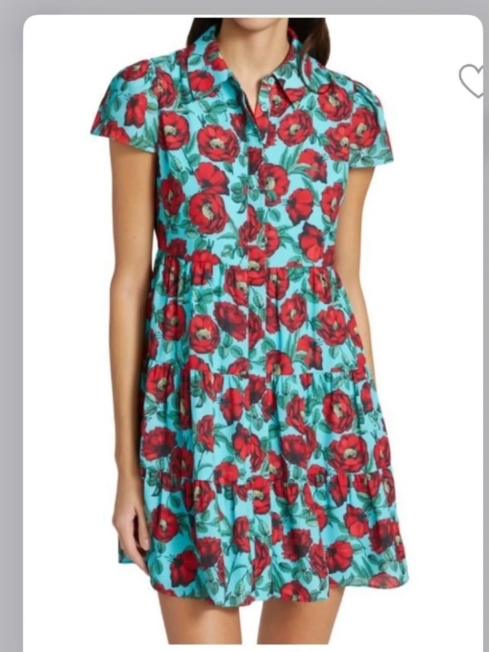 Alice + Olivia Aqua Dress with Red Floral Print - Picture 6 of 7